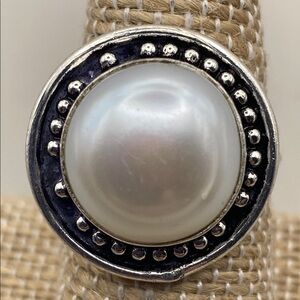 New Faux Pearl Solitaire Silver Overlay Ring Size 7.75